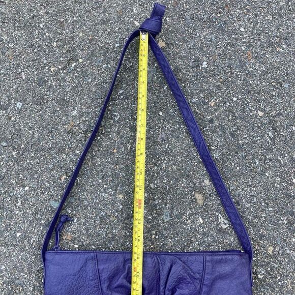 Empress, Vintage Purple Embossed Leather Shoulder Bag, Ruching & Tassel Accent - Picture 4 of 15